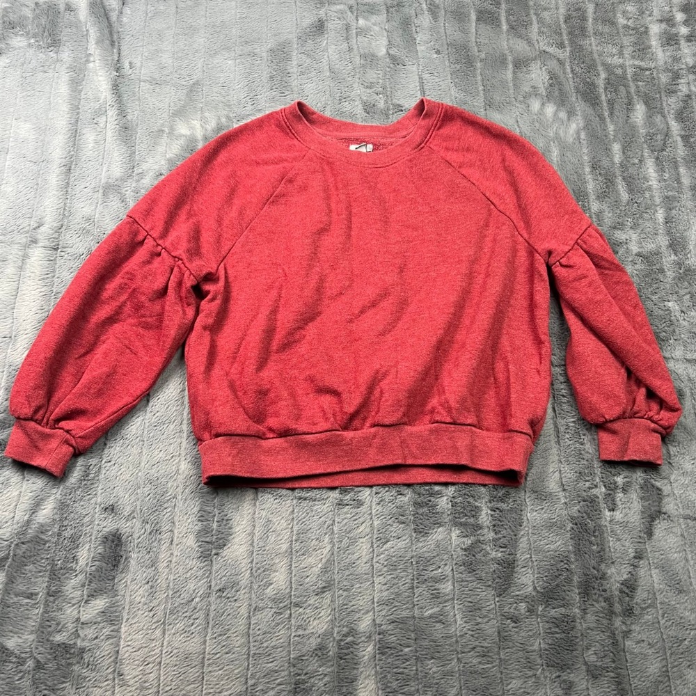 Aerie Womens Red Heathered Balloon Sleeve Raglan Crewneck Sweatshirt Medium